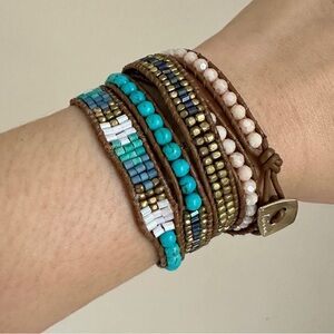 Nakamol Beaded Leather torquiose wrap bracelet Jewelry